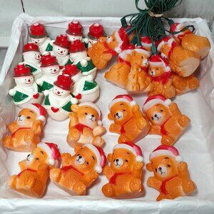 Snowman Santa Bear Mini Blow Mold String Light Covers Lot Of 28 Plastic